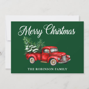 Cartes Pour Fêtes Annuelles Joyeux Noël aquarelle Vintage Camion rouge vert