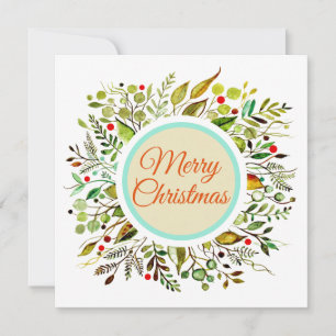 Cartes Pour Fêtes Annuelles Joyeux Noël Aquarelle Wreath Vibrant 2.0