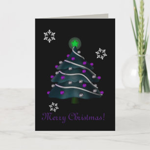Cartes Pour Fêtes Annuelles "Joyeux Noël !" - Arbre avec Décor Argent & Violet
