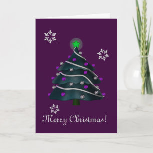 Cartes Pour Fêtes Annuelles "Joyeux Noël !" - Arbre avec Décor Argent & Violet
