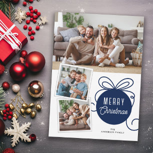 Cartes Pour Fêtes Annuelles Joyeux Noël Arbre Bleu Ornement 3 Photos