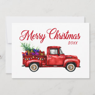 Cartes Pour Fêtes Annuelles Joyeux Noël Arbre cadeau Camion Rouge vintage Anné