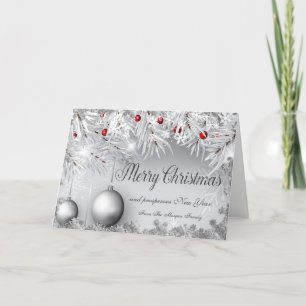 Cartes Pour Fêtes Annuelles Joyeux Noël, Arbre de Noël, Boules, Snowflakes