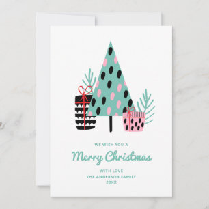 Cartes Pour Fêtes Annuelles Joyeux Noël. Arbre moderne bleu et rose