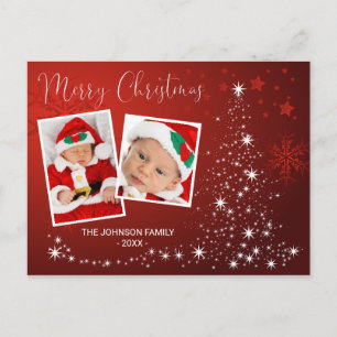 Cartes Pour Fêtes Annuelles Joyeux Noël Arbre Rouge Lumière Lumineuse Neige
