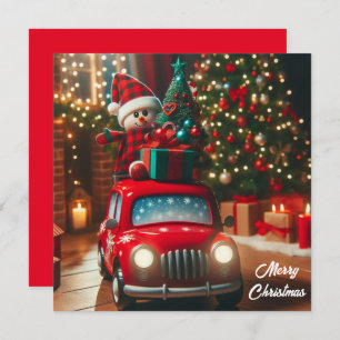 Cartes Pour Fêtes Annuelles Joyeux Noël arbre voiture rouge apportant des cade