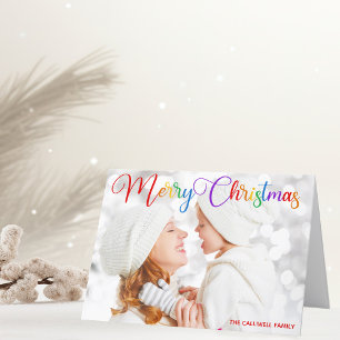 Cartes Pour Fêtes Annuelles Joyeux Noël Arc-en-ciel Famille Photo pliée