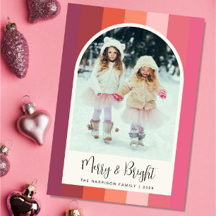 Cartes Pour Fêtes Annuelles Joyeux Noël Arc-en-Photo Rose Orange