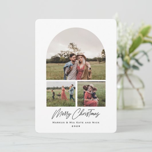 Cartes Pour Fêtes Annuelles Joyeux Noël Arc moderne Multi photo scripté (Debout devant)