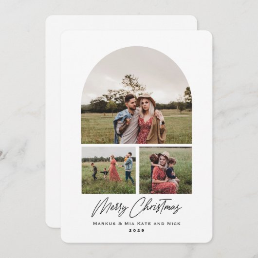 Cartes Pour Fêtes Annuelles Joyeux Noël Arc moderne Multi photo scripté (Devant / Derrière)