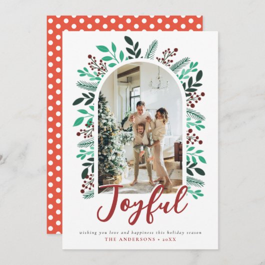 Cartes Pour Fêtes Annuelles Joyeux Noël Arch Berries Foliage Photo (Devant / Derrière)