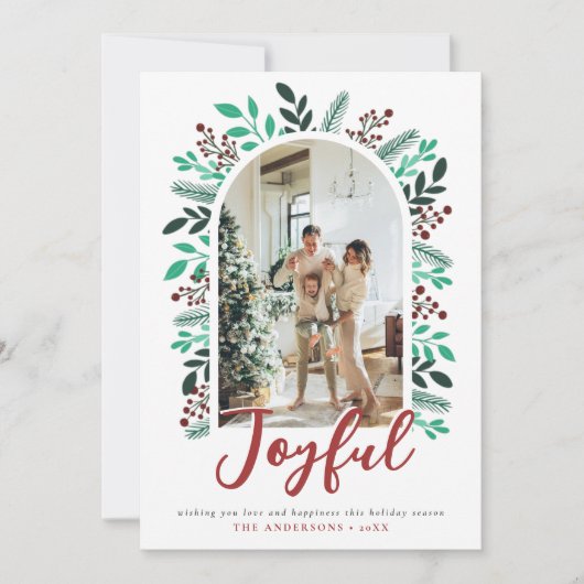Cartes Pour Fêtes Annuelles Joyeux Noël Arch Berries Foliage Photo Green (Devant)