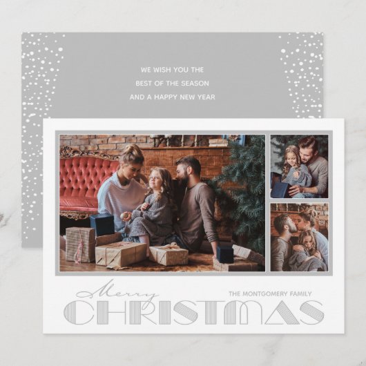 Cartes Pour Fêtes Annuelles Joyeux Noël Argent Photo Multiple (Devant / Derrière)