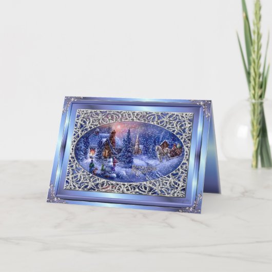 Cartes Pour Fêtes Annuelles Joyeux Noël Argent Scene Greetting Crd (Devant)
