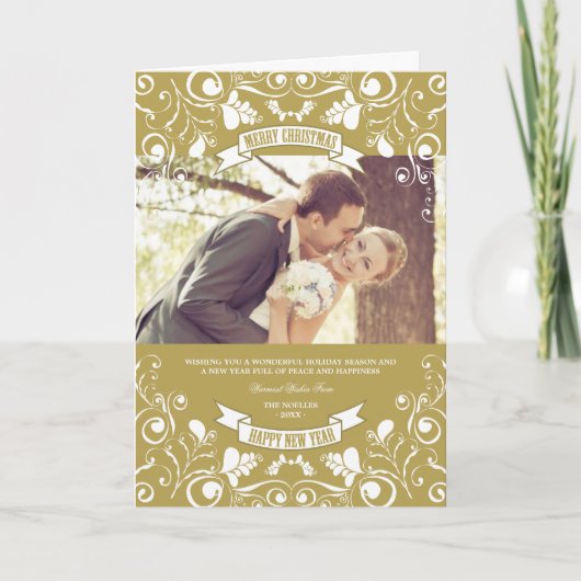 Cartes Pour Fêtes Annuelles Joyeux Noël Art Nouveau Floral Photo (Devant)