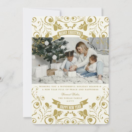 Cartes Pour Fêtes Annuelles Joyeux Noël Art Nouveau Floral Photo (Devant)