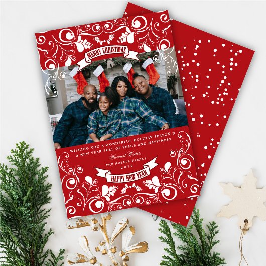 Cartes Pour Fêtes Annuelles Joyeux Noël Art Nouveau Floral Photo