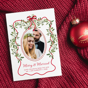 Cartes Pour Fêtes Annuelles Joyeux Noël aux jeunes mariés Photo avec cadre ond