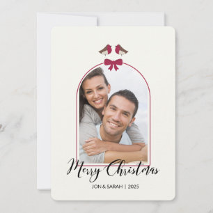 Cartes Pour Fêtes Annuelles Joyeux Noël aux rouges-gorges et arc ruban rouge