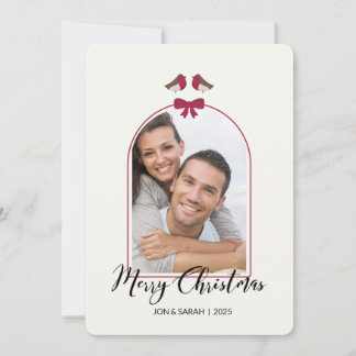 Cartes Pour Fêtes Annuelles Joyeux Noël aux rouges-gorges et arc ruban rouge