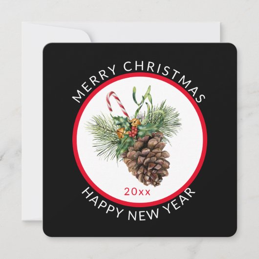 Cartes Pour Fêtes Annuelles Joyeux Noël avec cône de pin de Noël (Devant)