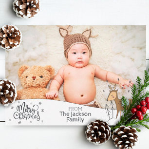 Cartes Pour Fêtes Annuelles Joyeux Noël avec photo, cadre enneigé & rennes