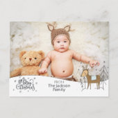 Cartes Pour Fêtes Annuelles Joyeux Noël avec photo, cadre enneigé & rennes (Devant)
