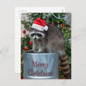 Cartes Pour Fêtes Annuelles Joyeux Noël avec Raccoon Père Noël Scene (Devant / Derrière)