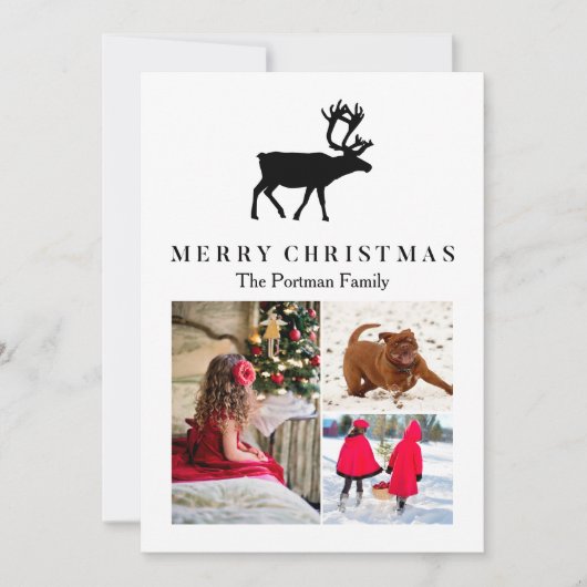 Cartes Pour Fêtes Annuelles Joyeux Noël avec Reindeer Ajouter Photos et Nom (Devant)