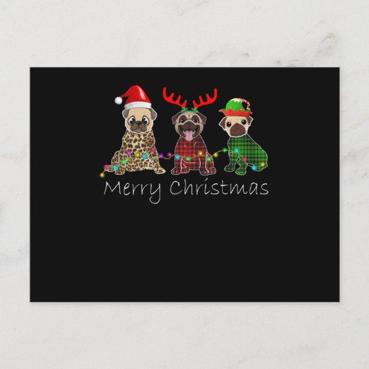 Cartes Pour Fêtes Annuelles Joyeux Noël avec trois chiens pug (Devant)
