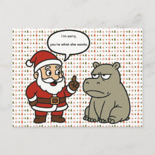 Cartes Pour Fêtes Annuelles Joyeux Noël avec un Père Noël et un hippopotame mi