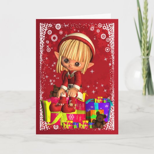 Cartes Pour Fêtes Annuelles Joyeux Noël avec un petit elfe mignon (Devant)