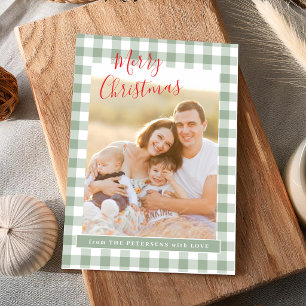 Cartes Pour Fêtes Annuelles Joyeux Noël avec une simple photo à carreaux verts