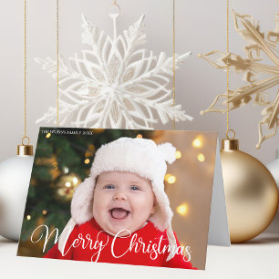 Cartes Pour Fêtes Annuelles Joyeux Noël Baby Photo Chic White Calligraphie