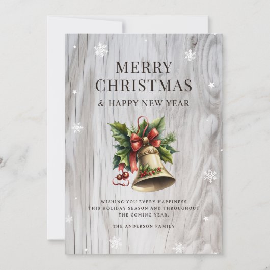 Cartes Pour Fêtes Annuelles Joyeux Noël Bell Holly Snowflake Rustique (Devant)