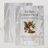 Cartes Pour Fêtes Annuelles Joyeux Noël Bell Holly Snowflake Rustique (Devant / Derrière)