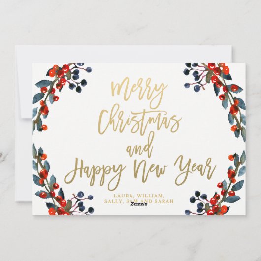 Cartes Pour Fêtes Annuelles Joyeux Noël Berries 3 Photo Holiday Card (Dos)