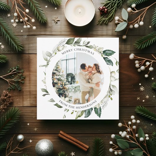 Cartes Pour Fêtes Annuelles Joyeux Noël Berry Wreath Photo Holiday Card