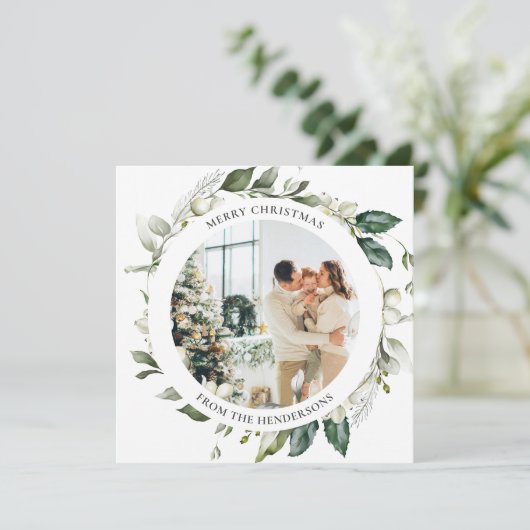 Cartes Pour Fêtes Annuelles Joyeux Noël Berry Wreath Photo Holiday Card (Debout devant)