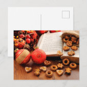 Cartes Pour Fêtes Annuelles Joyeux Noël - Bible avec biscuits et boules (Devant / Derrière)