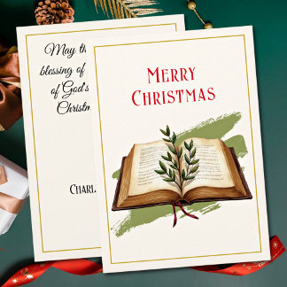 Cartes Pour Fêtes Annuelles Joyeux Noël Bible Ouverte Feuilles de Fête