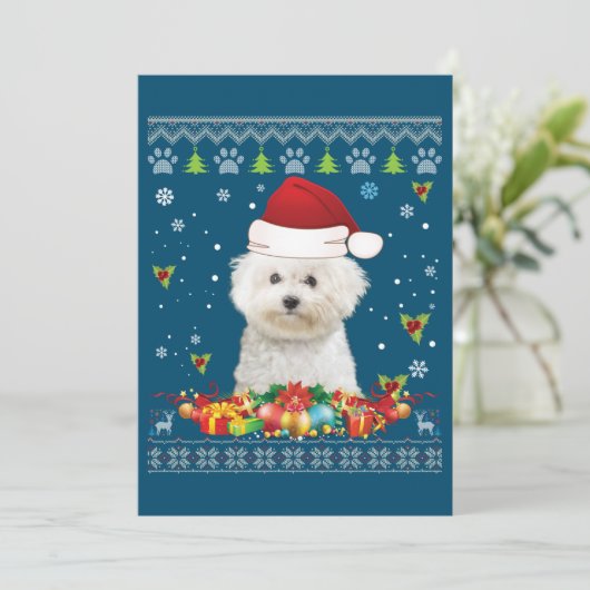 Cartes Pour Fêtes Annuelles Joyeux Noël Bichons Frise Chien Pull Ugly  (Debout devant)