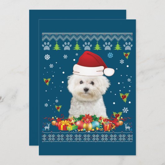Cartes Pour Fêtes Annuelles Joyeux Noël Bichons Frise Dog Ugly Sweat (Devant / Derrière)