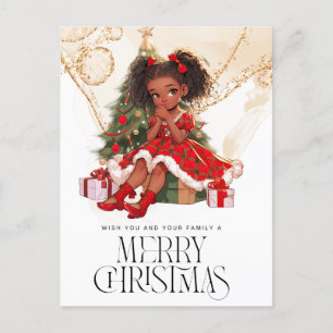 Cartes Pour Fêtes Annuelles Joyeux Noël Black Girl Melanin Girls Xmas Red