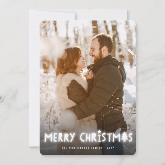 Cartes Pour Fêtes Annuelles Joyeux Noël Blanc brillant Lumière Photo magique (Devant)