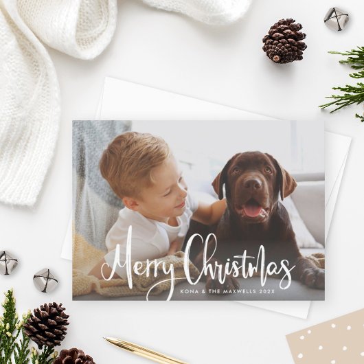 Cartes Pour Fêtes Annuelles Joyeux Noël Blanc moderne Brossé photo de script