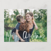 Cartes Pour Fêtes Annuelles Joyeux Noël blanc Script | Photo de vacances (Devant)