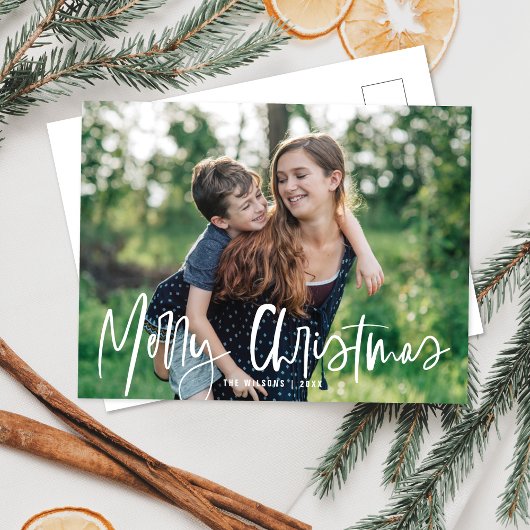 Cartes Pour Fêtes Annuelles Joyeux Noël blanc Script | Photo de vacances