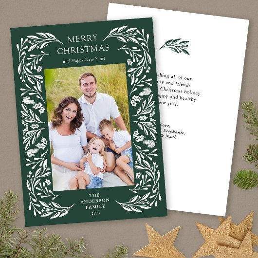 Cartes Pour Fêtes Annuelles Joyeux Noël Blanc vert Message Photo
