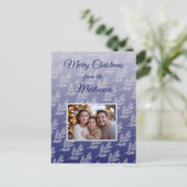 Cartes Pour Fêtes Annuelles Joyeux Noël Bleu Botanique Photo (Debout devant)